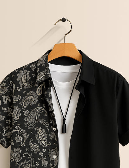 Black Illusion Designer Men's Half Sleeves Printed Shirt Exclusive