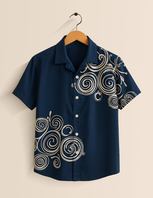 Blue Geometry Men's Half Sleeves Printed Shirt Exclusive
