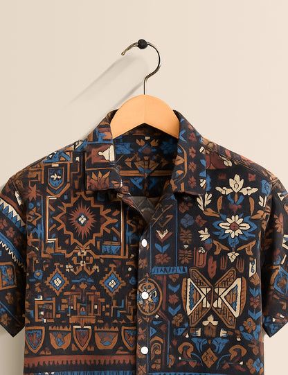 Brown Mandala Designer Men's Half Sleeves Printed Shirt Exclusive