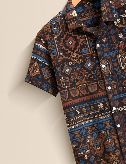 Brown Mandala Designer Men's Half Sleeves Printed Shirt Exclusive