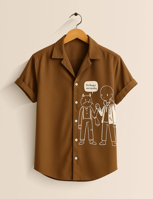 Brown White Outline Men's Half Sleeves Printed Shirt Exclusive