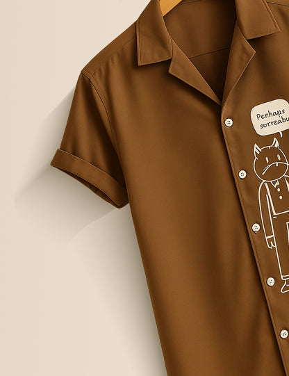 Brown White Outline Men's Half Sleeves Printed Shirt Exclusive