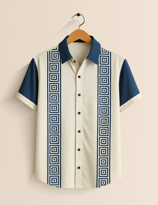 Blue And White Stripped Designer Men's Half Sleeves Printed Shirt Exclusive