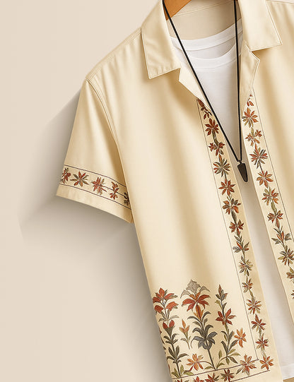 Cream Rose Border Men's Half Sleeves Printed Shirt Exclusive