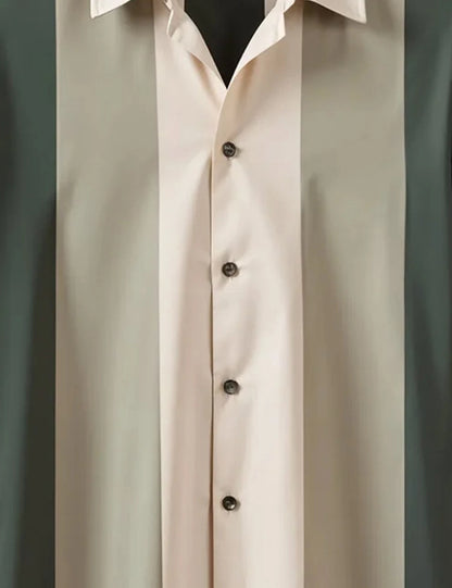 Cream and Green Stripped Designer Men's Half Sleeves Printed Shirt Exclusive