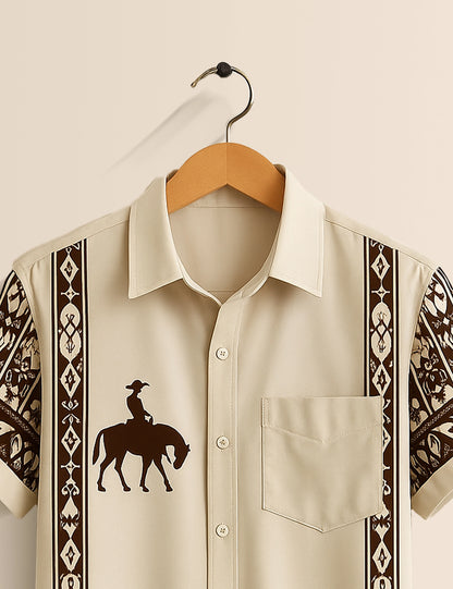 Cream Horse Designer Men's Half Sleeves Printed Shirt Exclusive