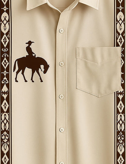 Cream Horse Designer Men's Half Sleeves Printed Shirt Exclusive
