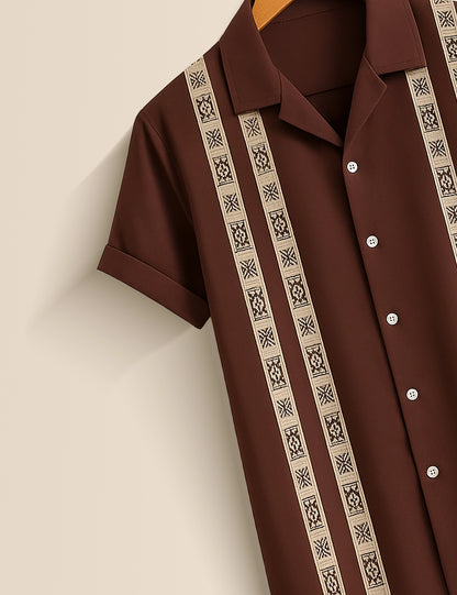 Marron Stripped Designer Men's Half Sleeves Printed Shirt Exclusive