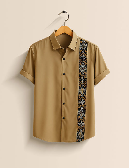 Peach Straight Line Men's Half Sleeves Printed Shirt Exclusive