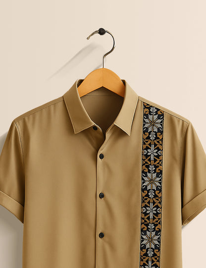 Peach Straight Line Men's Half Sleeves Printed Shirt Exclusive