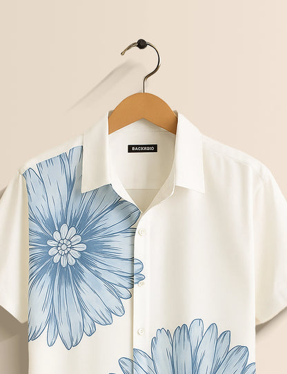 Two Blue Flower Men's Half Sleeves Printed Shirt Exclusive