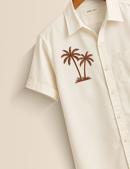 White Coconut Tree Flower Men's Half Sleeves Printed Shirt Exclusive