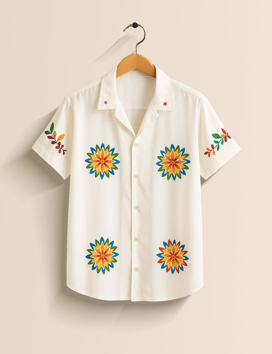 White Sunflower Men's Half Sleeves Printed Shirt Exclusive