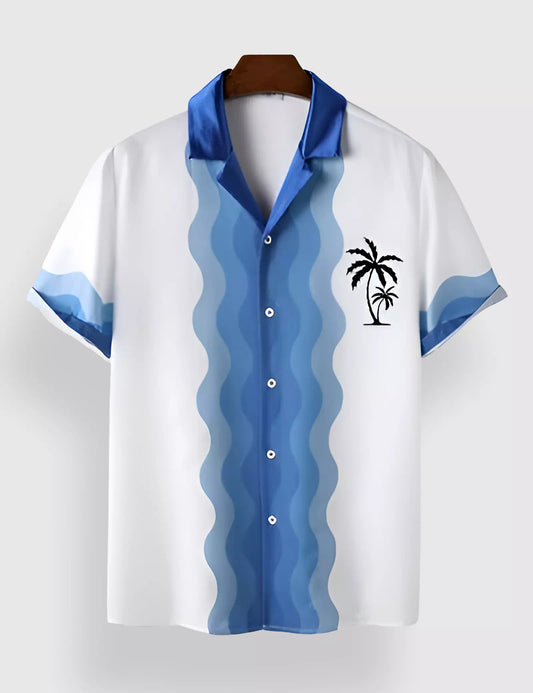 Blue White Shade Designer Men's Half Sleeves Printed Shirt Exclusive