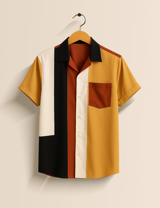 Yellow White Patch Men's Half Sleeves Printed Shirt Exclusive
