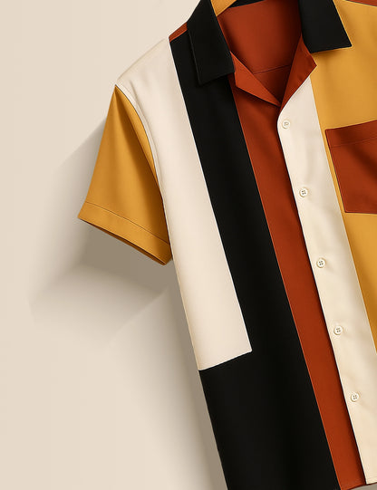 Yellow White Patch Men's Half Sleeves Printed Shirt Exclusive