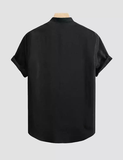 Vertical Black Zigzag Lines Printed Mens Cotton Shirt Half Sleeves