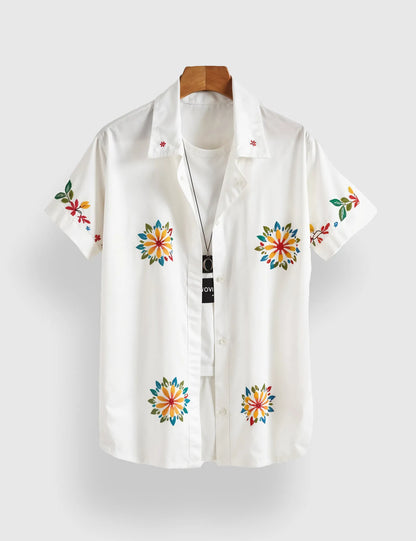 White Sunflower Men's Half Sleeves Printed Shirt Exclusive