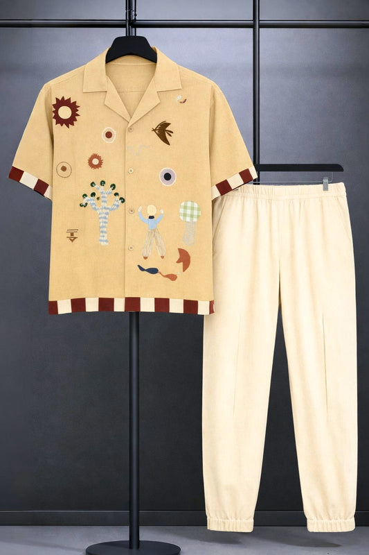 Classy Canvas Story Printed Mens Full Set Trouser and Shirt Half Sleeves - XPCRDF