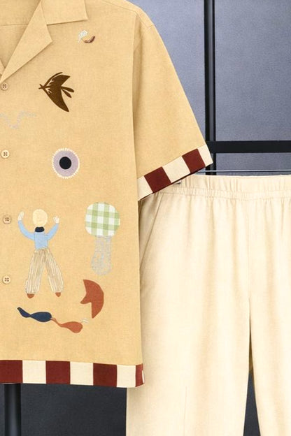 Classy Canvas Story Printed Mens Full Set Trouser and Shirt Half Sleeves - XPCRDF