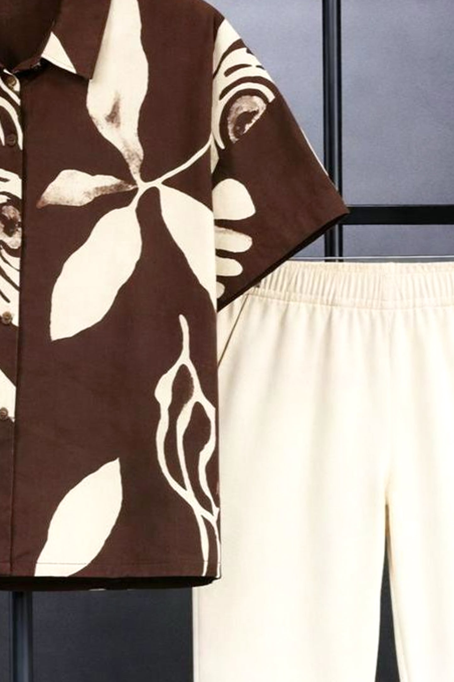 Classy Mocha Petal Printed Mens Full Set Trouser and Shirt Half Sleeves - XPCRDF