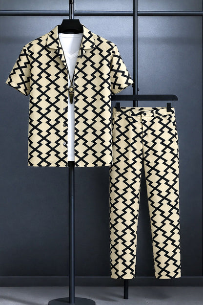 Classy Z Pattern Printed Mens Full Set Trouser and Shirt Half Sleeves - XPCRDF