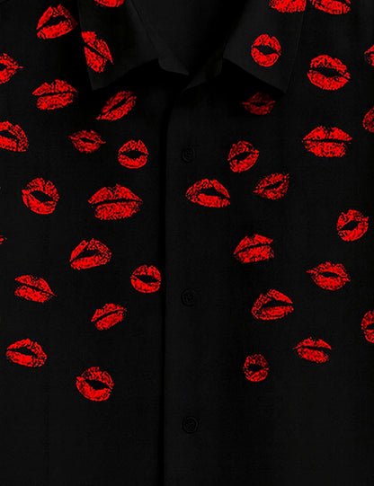 Black Lipstick Printed Essential Everyday Cotton Shirt for Men - XPST