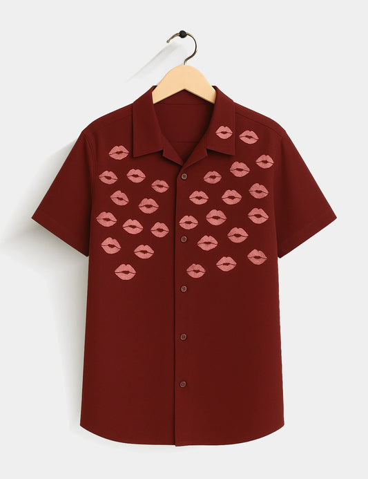Red Lipstick Printed Essential Everyday Cotton Shirt for Men - XPST