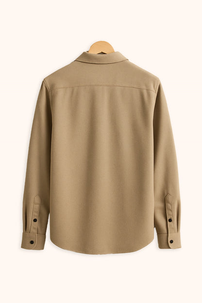 Men Spring And Summer Solid Color Loose Casual Long-Sleeved Shirt Apricot Color