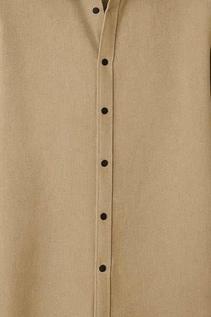 Men Spring And Summer Solid Color Loose Casual Long-Sleeved Shirt Apricot Color