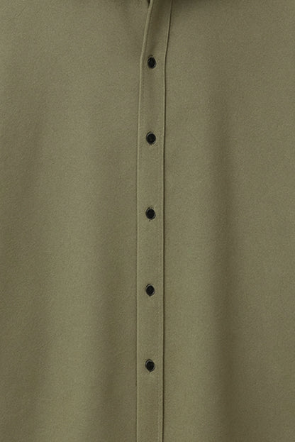 Men Spring And Summer Solid Color Loose Casual Long-Sleeved Shirt Army Green Color