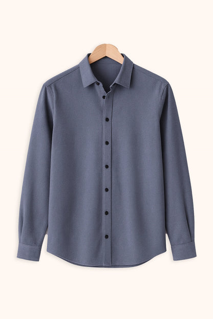 Men Spring And Summer Solid Color Loose Casual Long-Sleeved Shirt Blue Color