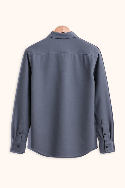 Men Spring And Summer Solid Color Loose Casual Long-Sleeved Shirt Blue Color