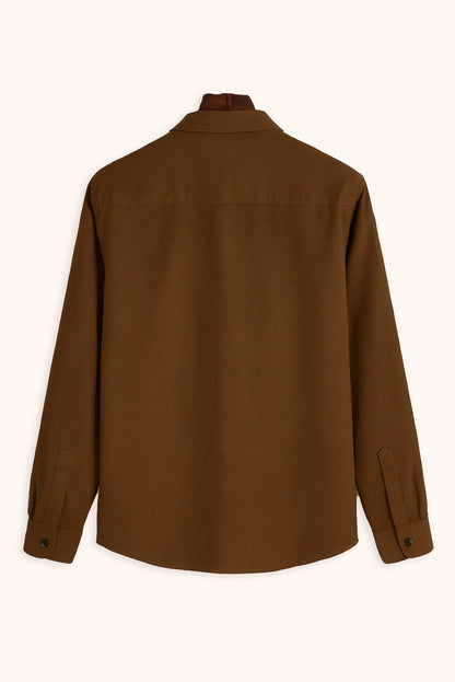 Men Spring And Summer Solid Color Loose Casual Long-Sleeved Shirt Brown Color