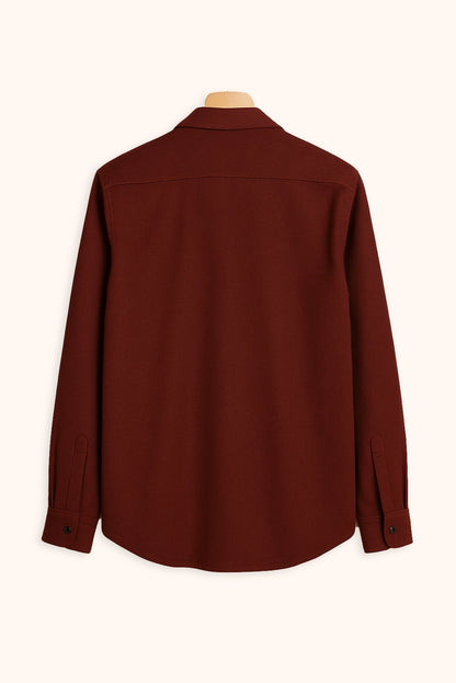 Men Spring And Summer Solid Color Loose Casual Long-Sleeved Shirt Burgundy Color