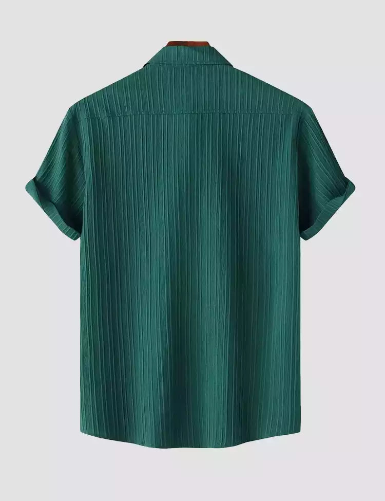 Dark Cyan Color Mens Cotton Shirt and One Pocket on Left Chest Half Sleeves