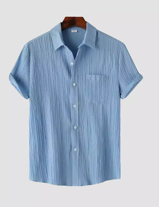 Sky Blue Color Mens Cotton Shirt and One Pocket on Left Chest Half Sleeves