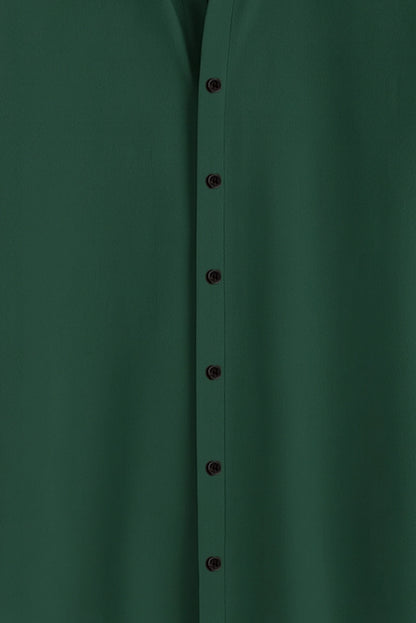 Men Spring And Summer Solid Color Loose Casual Long-Sleeved Shirt Dark Green Color
