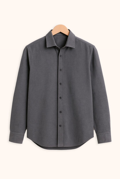 Men Spring And Summer Solid Color Loose Casual Long-Sleeved Shirt Dark Grey Color