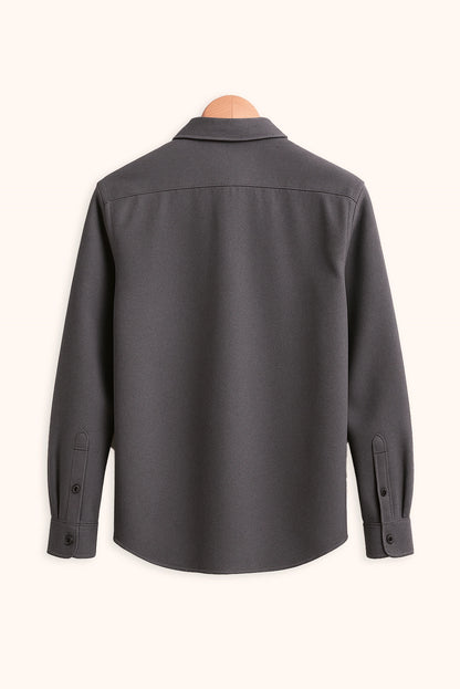 Men Spring And Summer Solid Color Loose Casual Long-Sleeved Shirt Dark Grey Color