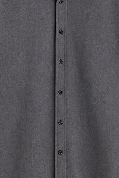 Men Spring And Summer Solid Color Loose Casual Long-Sleeved Shirt Dark Grey Color