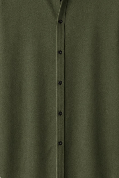 Men Spring And Summer Solid Color Loose Casual Long-Sleeved Shirt Green Color