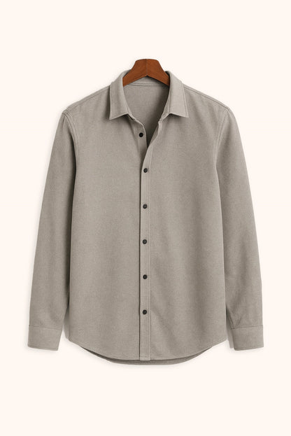 Men Spring And Summer Solid Color Loose Casual Long-Sleeved Shirt Grey Color
