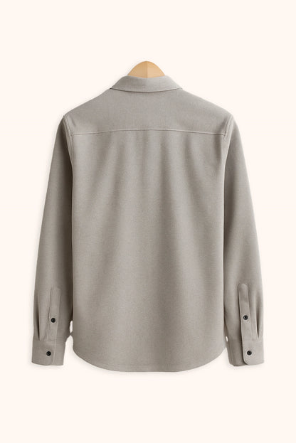 Men Spring And Summer Solid Color Loose Casual Long-Sleeved Shirt Grey Color
