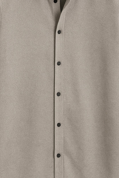 Men Spring And Summer Solid Color Loose Casual Long-Sleeved Shirt Grey Color