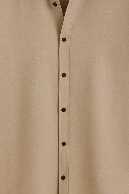 Men Spring And Summer Solid Color Loose Casual Long-Sleeved Shirt Khaki Color