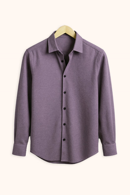 Men Spring And Summer Solid Color Loose Casual Long-Sleeved Shirt Purple Color