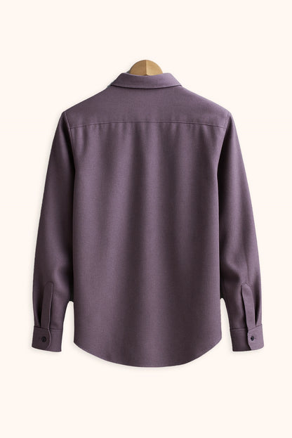Men Spring And Summer Solid Color Loose Casual Long-Sleeved Shirt Purple Color