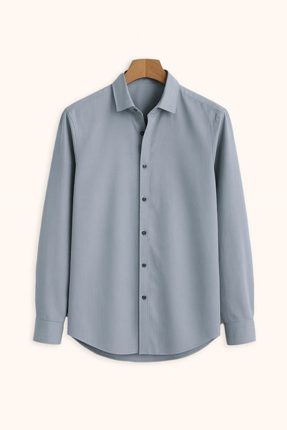 Men Spring And Summer Solid Color Loose Casual Long-Sleeved Shirt Sky Blue Color
