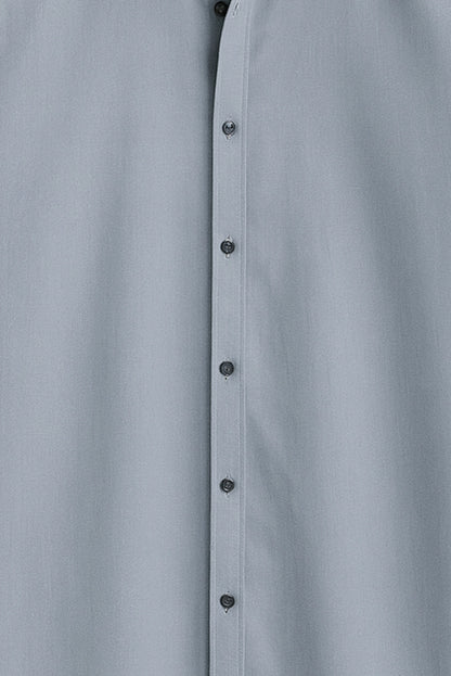 Men Spring And Summer Solid Color Loose Casual Long-Sleeved Shirt Sky Blue Color
